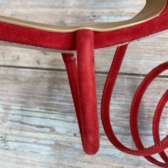 AVEC LES FILLES Joia Red Kid Suede Ankle Wrap Sandal 6M - Picture 7 of 14